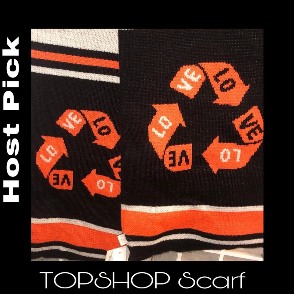 🎓TOPSHOP  Puffer Love Scarf cozy  Black Orange 72in New with Tags